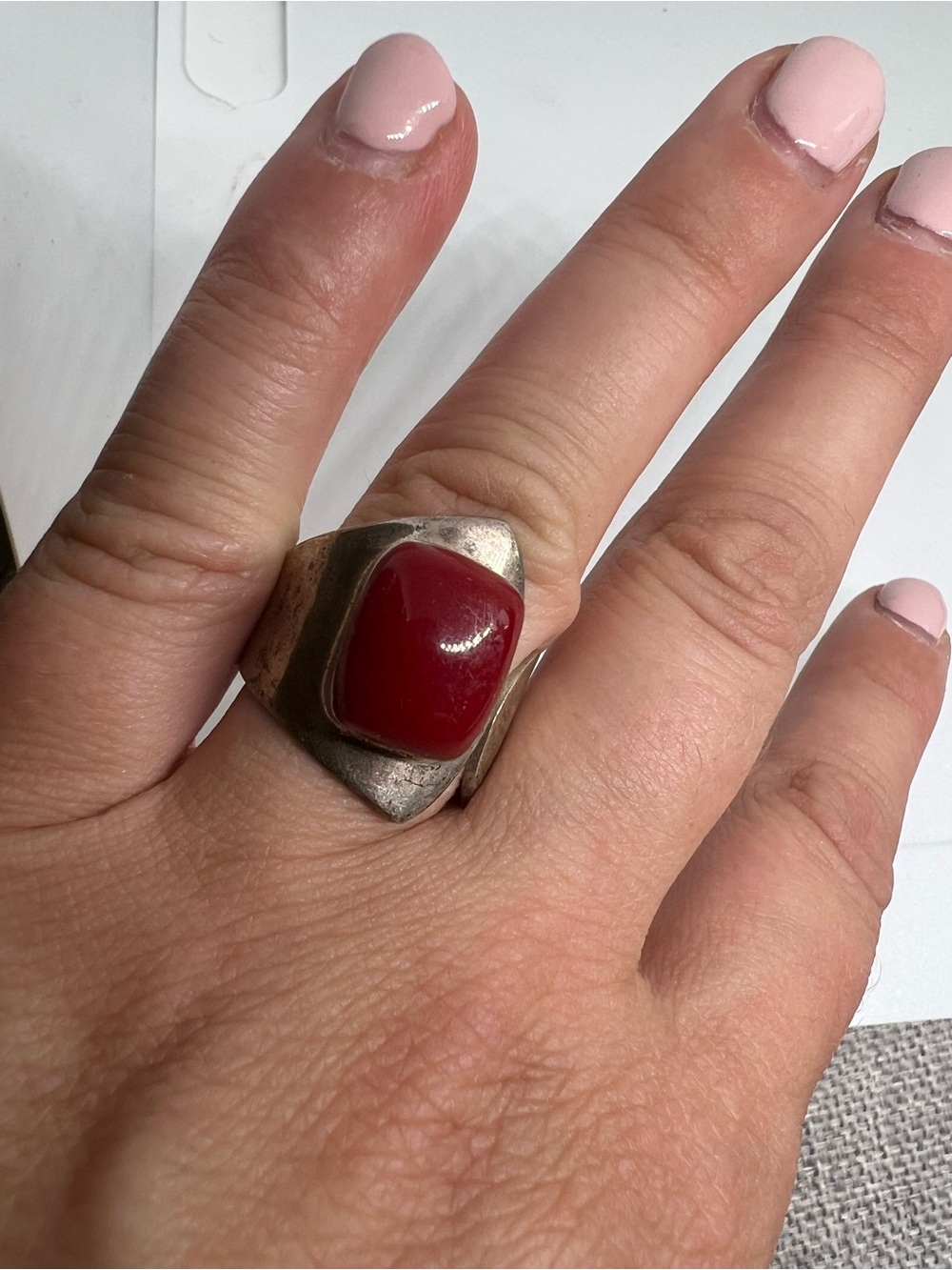 Vintage Sterling Silver Ring with Deep Red Coral